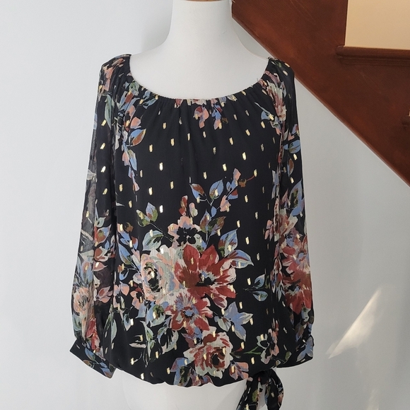 CeCe black floral print top size M - Picture 4 of 5